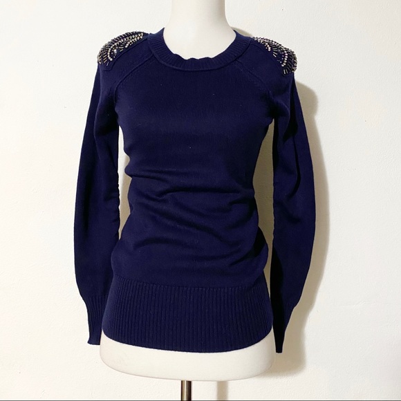 LOFT Sweaters - ANN TAYLOR LOFT Rhinestone Navy Blue Sweater